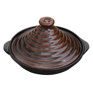 美濃燒 萬古燒線紋塔吉鍋 日本製, 21.5cm, 咖色, 1個