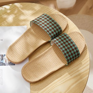 BonBon naturel 男款透氣亞麻涼拖鞋經典千鳥格, 1雙, 綠格