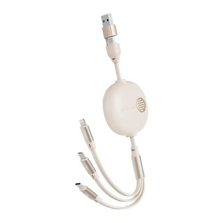 復古三合一USB伸縮快速充電線, 1.2m, 奶油白, 1條