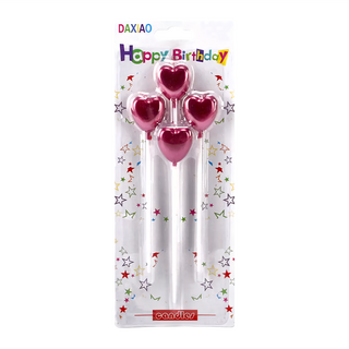 六分埔禮品 愛心長桿蠟燭 4入 約高14cm, 紅色, 1組