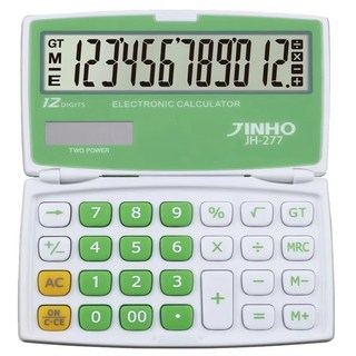 JINHO 京禾 12位數上下摺疊口袋型隨身攜帶太陽能計算機 JH-277, 1台, 綠色