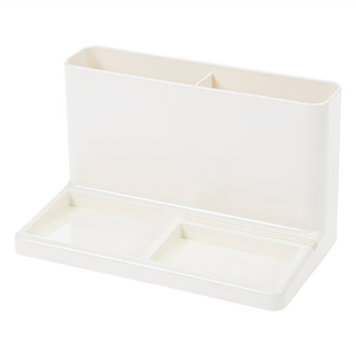 SYSmAX 桌上整理筆筒, 北歐風格 簡約時尚 上下雙層 圓弧造型 名片插座, 白色, 1個