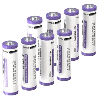 POLYBATT TYPE-C可充式鋰離子3號電池 環保電池 2000次循環壽命, 4個, 2組