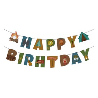 露營風生日拉旗, 1組, 多色