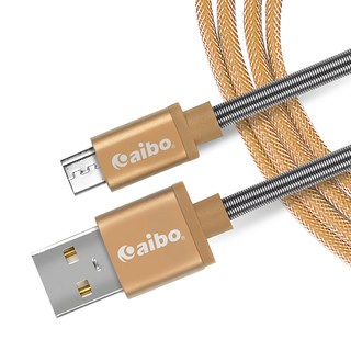 aibo USB 轉 Micro USB 鋁合金彈簧 漁網編織快充傳輸線 1.5M 2.4A, 金色, 1條