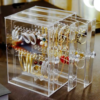 FANCY LIFE 耳環收納盒 三層 耳夾款 可收納60個耳環, 透明色, 1個
