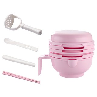 JAR嚴選 副食品研磨碗 嫩粉 9件組, 副食品研磨碗 + 研磨缽 + 研磨棒 + 筷子 + 小勺子, 1組