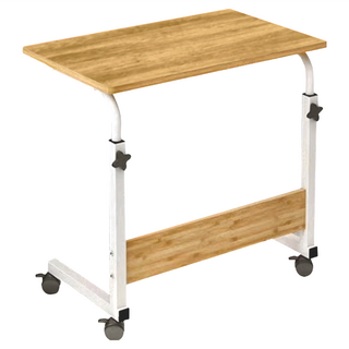 簡約升降可移動邊桌, 加大桌面 穩固板材 萬向轉輪, 蘋果木