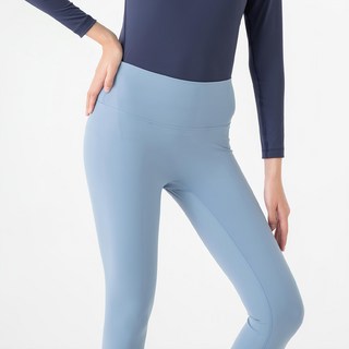 CARET 女士透氣刷毛緊身褲，吸濕排汗, L, 淺藍色