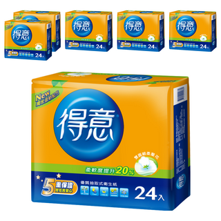 得意 優質連續抽取式衛生紙 雙面壓花 柔軟升級 5重保障, 24包, 6袋