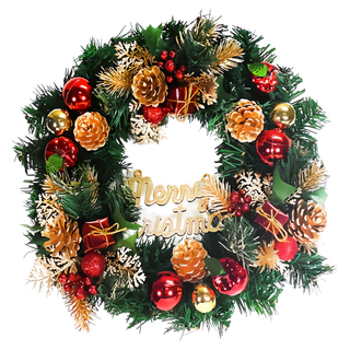 摩達客 豪華高級綠色聖誕花圈 (紅金色系) YS-GW14001, 紅金色系 YS-GW14001, 14in, 1組