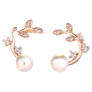 SOLARFRI 純銀針耳環S925鍍14K頂級CZ鑽飾淡水珍珠抗敏耳環S114P, 玫瑰金, 1組