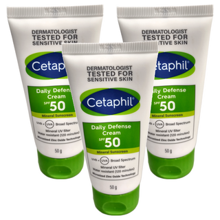 Cetaphil 舒特膚 Daily Defense SPF50 防曬霜, 物理性防曬，廣譜防護，防水（120分鐘），50g, 50ml, 3瓶
