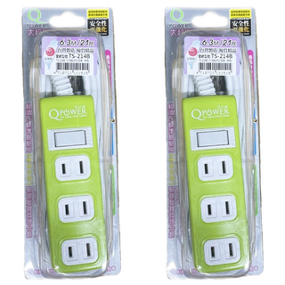 Tyson 太順電業 QPOWER 2孔1開4插延長線插座 TS-214B-G 萊姆色, 6.3m, 2條