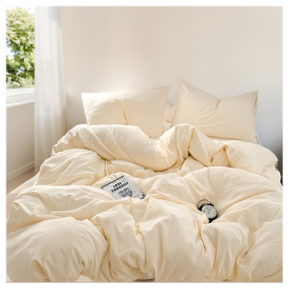 Hoom 禾慕生活 柔軟微皺水洗棉床包 親膚透氣 高織高密, 單人(200 x 120cm), 奶油泡泡