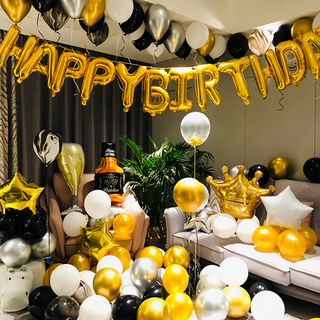 生活King 派對氣球套餐組 金色生日字母一套 18吋星星1個 白星星1個 氣球35顆, 皇冠主題 金色, 1組