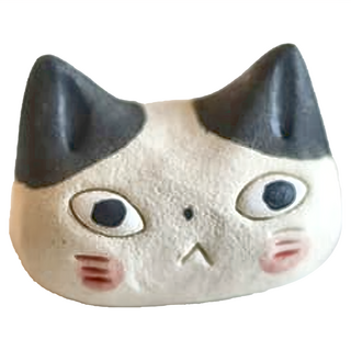 美濃燒 貓咪筷架 日本粗陶陶瓷筷枕 可愛動物造型餐具 黑貓, 黑貓 白色 + 黑色, 1個