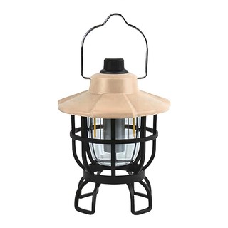 aibo USB充電式 三色調光LED 手提復古露營燈 無線使用 帶提把設計 IPX4防潑水, 米杏色, 1個