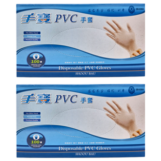 手寶 一次性PVC無粉手套 100支, 無粉 霧白色, 中(M), 2盒