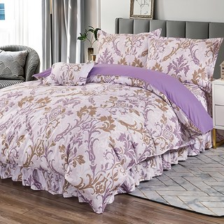 Victoria 維多麗亞 純棉雙人五件式床罩組 - 1入, 床罩186 x 150cm + 被套210 x 180cm + 枕套74 x 45cm 2個 + 靠墊40 x 30cm, 紫藤, 床罩 + 被套 + 枕套 2個 + 靠墊