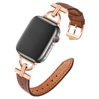 DAYA D型細款皮革錶帶 Apple Watch, 焦糖棕, 1條