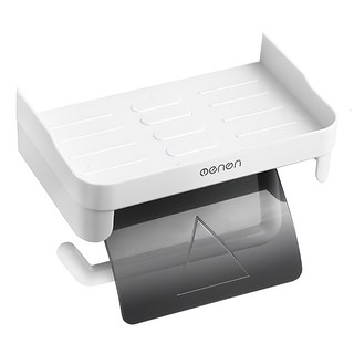 oenon 可置物捲筒衛生紙架/免打孔壁掛式面紙架, 白灰色, 1個