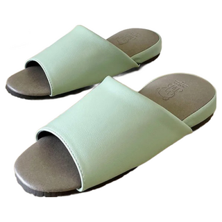 極致風格 厚跟紓壓皮質室內拖鞋 果綠 台灣製造, L(26.5cm), 1雙