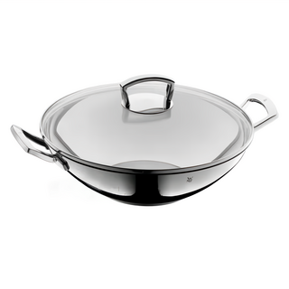 WMF 雙耳不鏽鋼中華炒鍋 + 玻璃鍋蓋 耐高溫至250度C 電磁爐可用, 36cm, 1個