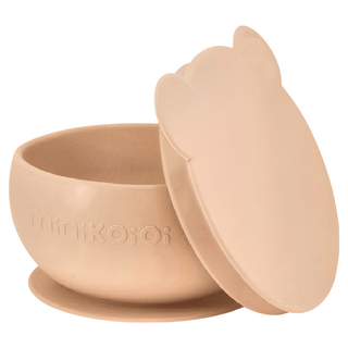 MiNiKOiOi 防滑矽膠吸盤碗 實心耳, 1個, 奶茶杏