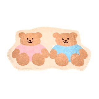沐慕家居 短絨毛兩兄弟地毯 小熊圖案, 粉藍, 60 × 40cm