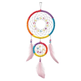 4M 工藝創作：炫彩捕夢網 內含兩個圈圈 (16cm & 8cm) 1包彩色珠 1包夜光珠 3根羽毛 6個線軸 1包膠水 詳細說明, 多色, 1盒