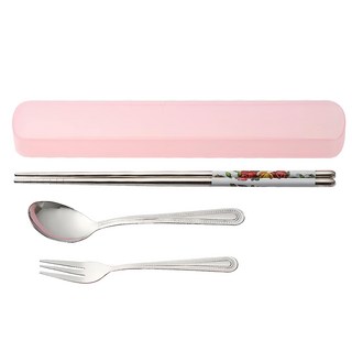 康寶彩色餐具組(2入) 不鏽鋼湯匙筷子組 附收納盒 台灣製造, 1入