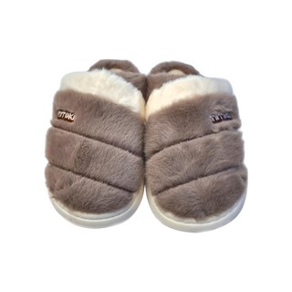 ego life 雙色毛絨 EVA 厚底防滑保暖男女室內拖鞋, 44/45, 棕色