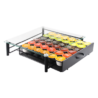 Your Home 膠囊咖啡強化玻璃收納抽屜盒, 36格, 消光黑, 1個