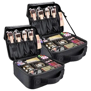AHOYE 手提式多隔層旅用化妝包 (25*23*9cm), 黑色, 2個