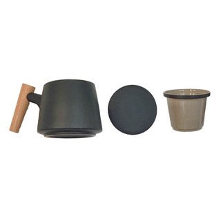 AWANA 三件式木柄陶瓷馬克杯 320ml, 黑色, 1個