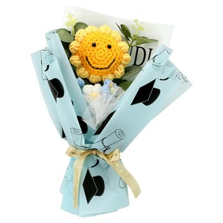六分埔禮品 LED編織笑臉向日葵綠葉花束/畢業花束/畢業禮物/畢業/向日葵/太陽花, 藍色, 1件