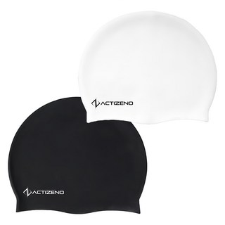 ACTIZENO 優質矽膠泳帽 2個, 黑 + 白, 1組