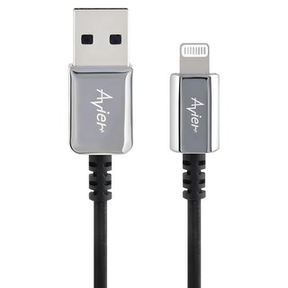 Avier CLASSIC USB A-Lightning 編織高速充電傳輸線 鋅合金接頭, 180cm, 銀色, 1個