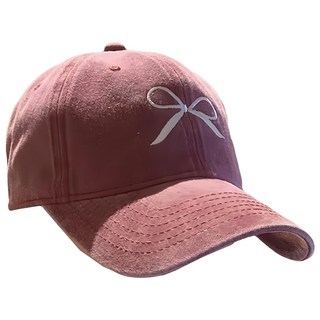 水洗復古蝴蝶結刺繡棒球帽, 梅子, 60cm, 1個