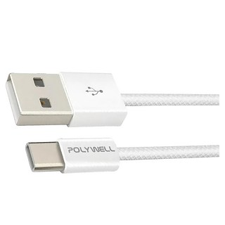 POLYWELL Type-A To C 編織充電線 PW15-W45-M945, 3m, 灰白色, 1條