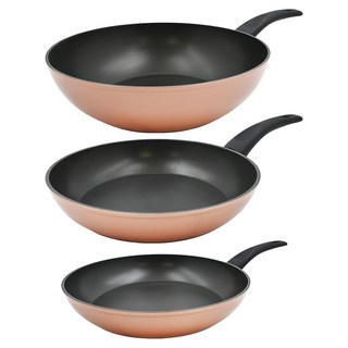 LocknLock 樂扣樂扣 Rosy Gold IH鍋具3件組, 玫瑰金色, 平底鍋 24cm+ 28cm+炒鍋 28cm, 1組