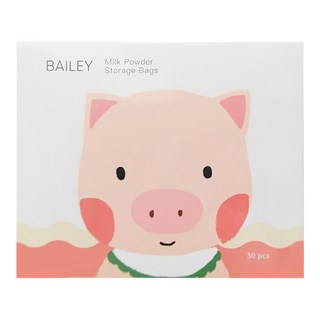 BAILEY 拋棄式奶粉袋 豬寶寶 BPA Free 雙拉鍊 安全材質, 30個, 1盒