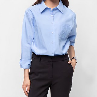 CARET 女款舒適牛津襯衫 長袖, 均碼, 淺藍