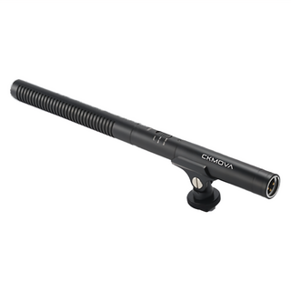 CKMOVA 電容式槍型麥克風, 內置高通濾波器, 低電量指示燈, 金屬結構, 附防風綿套、XLR 連接線和支架, DCM1, 黑色