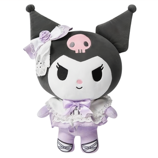 WOONUE 酷洛米Kuromi精緻刺繡蕾絲絨毛玩偶 蕾絲蝴蝶結正版授權 30cm A款黑色酷洛米, 1個