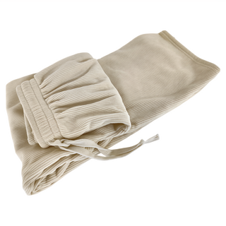 加絨燈芯絨抽繩素色寬褲，寬鬆版型邊緣平滑, M, 米白色