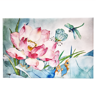 24mama 掛畫 單聯式 蜻蜓 植物 花朵 無框畫 荷花, 60 x 40cm