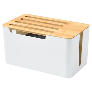 Mega 日式木蓋雙層路由器收納盒, 白色, 1個