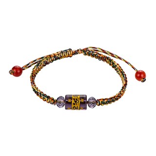 馥瑰馨盛 紫彩五色線手鍊 優化紫水晶 手圍13-19CM可調整, 六字真言, 1條